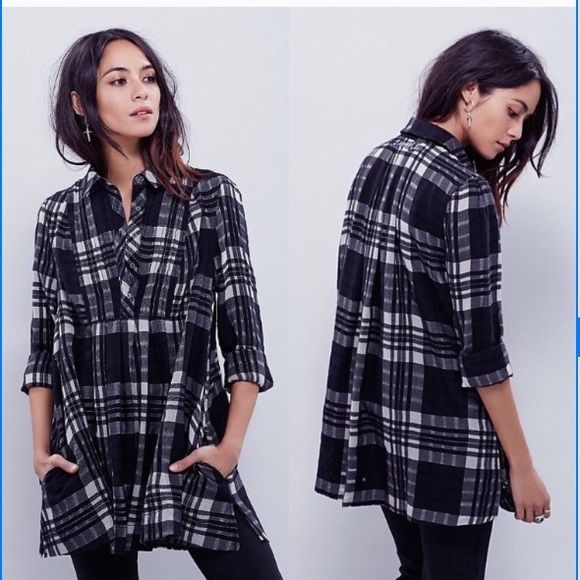 *SOLD* Free People Baby Blues Plaid Tunic Top - Picture 2 of 8